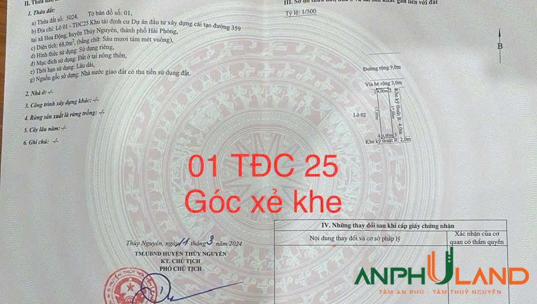 Siêu phẩm góc xẻ khe - TĐC Hoa Động, TP Thủy Nguyên, Hải Phòng 